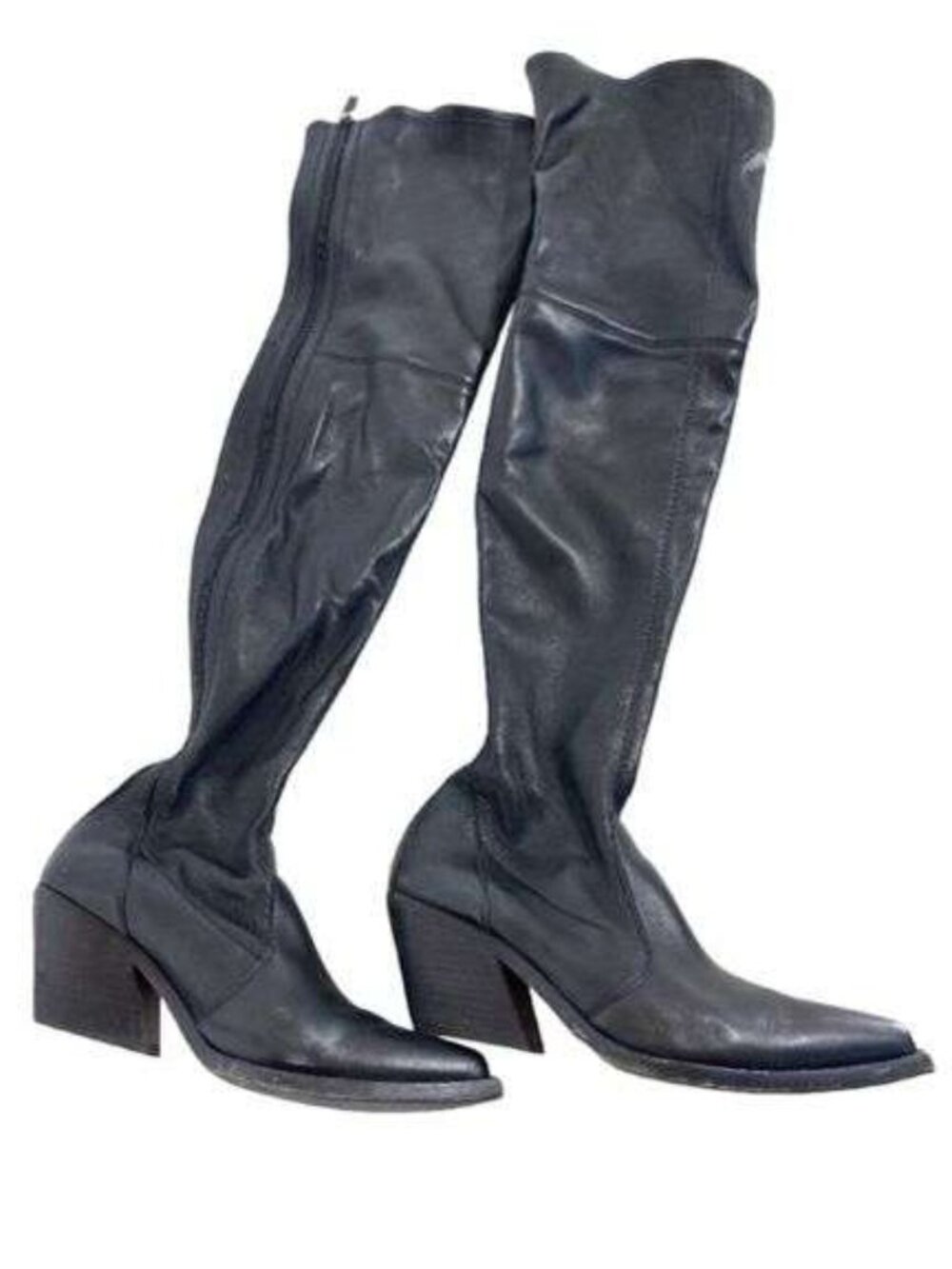 GIVENCHY Black Leather Thigh-High Western Pointed-Toe Boots | EU 36 / US 6